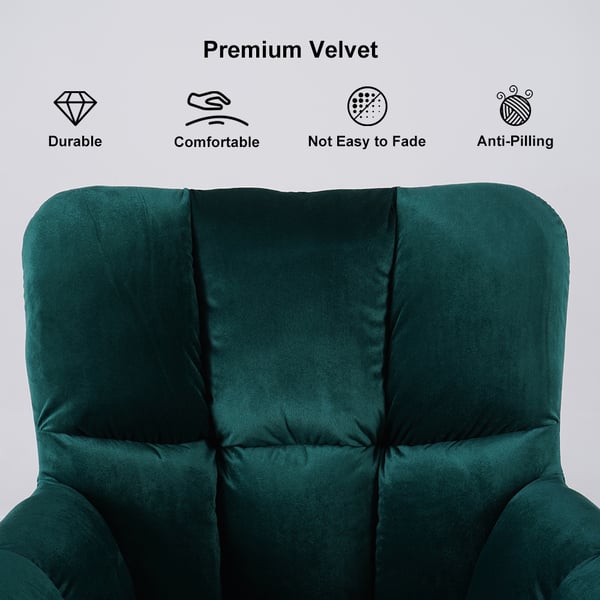 Modern Green Accent Chair with Tufted Upholstered Velvet Rocking