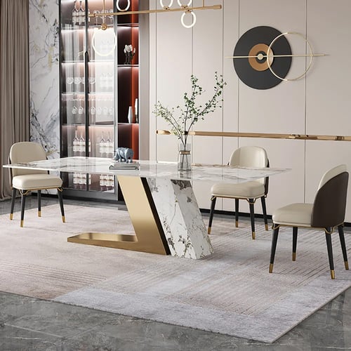 78.7 Inches Rectangle Modern Sintered Stone Top Dining Table for 6 Stainless Steel