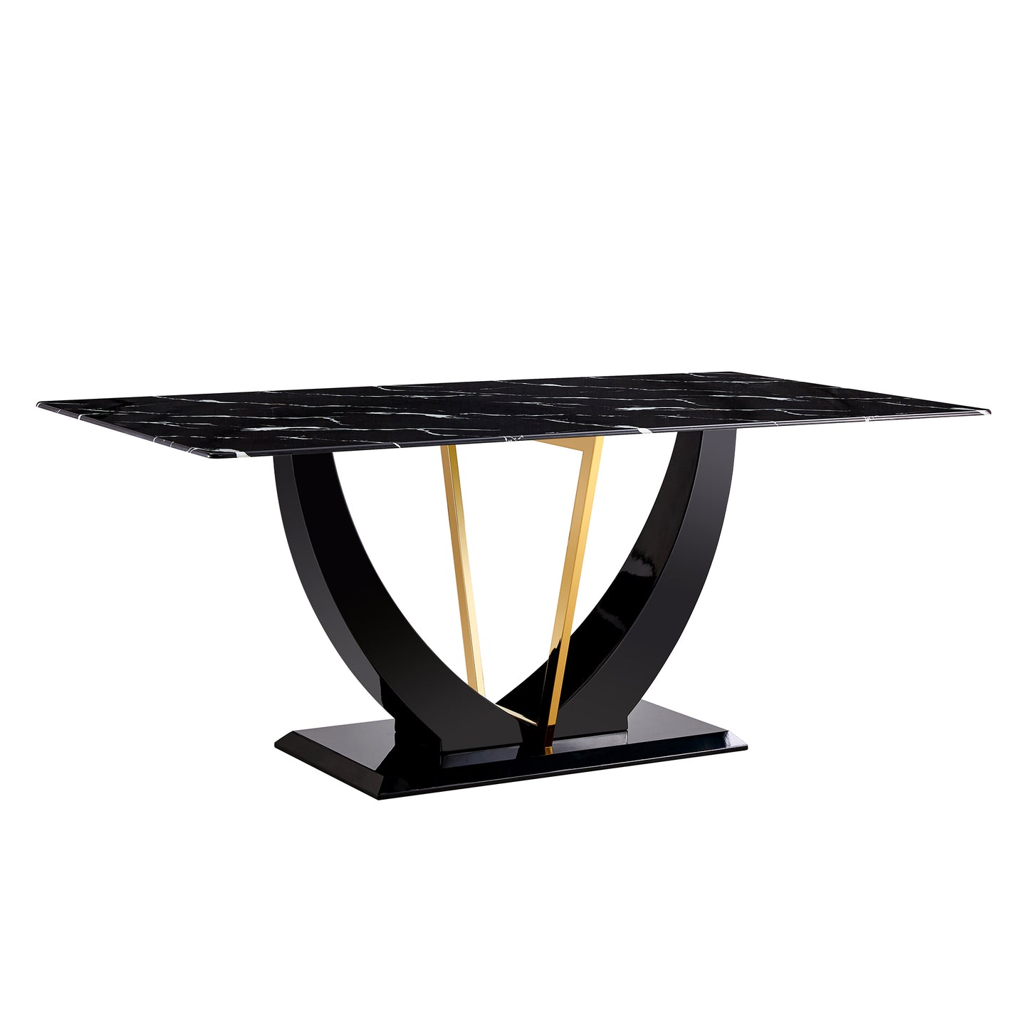 Stylish Rectangular Dining Table with Luxurious Black Imitation Marble Texture - Versatile Desk for Home