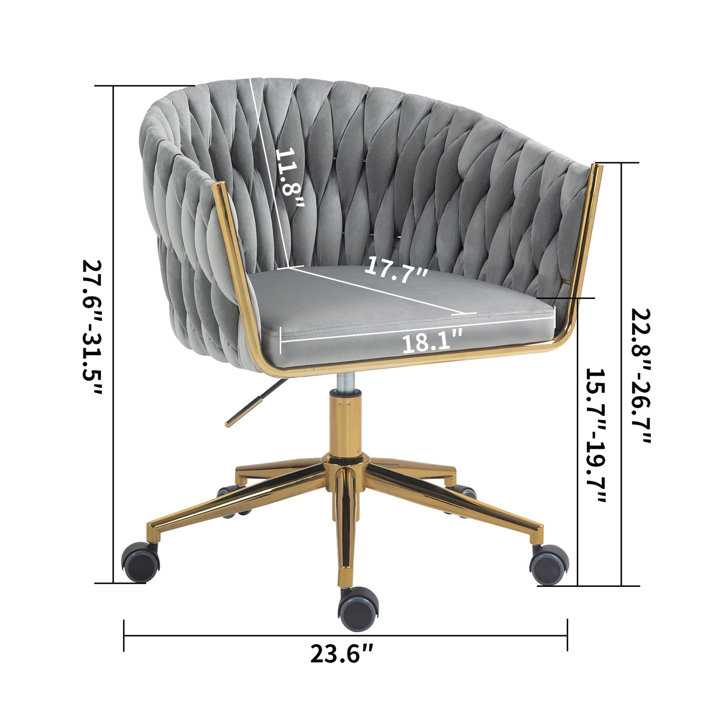 Design moderne, le dossier est une chaise de bureau tissée à la main, des chaises de coiffeuse avec roulettes, réglable en hauteur, pivotant à 360° pour la chambre à coucher, le salon (GRIS)