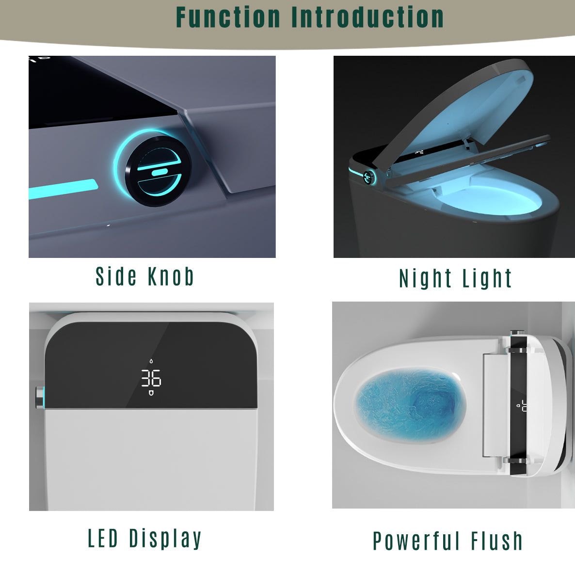 Modern Smart Toilet with Bidet Seat Built-in, Intelligent Toilet  Auto Open/Close Seat, Foot Sensor, LED Display,Night Light, Warm Water & Dryer,White