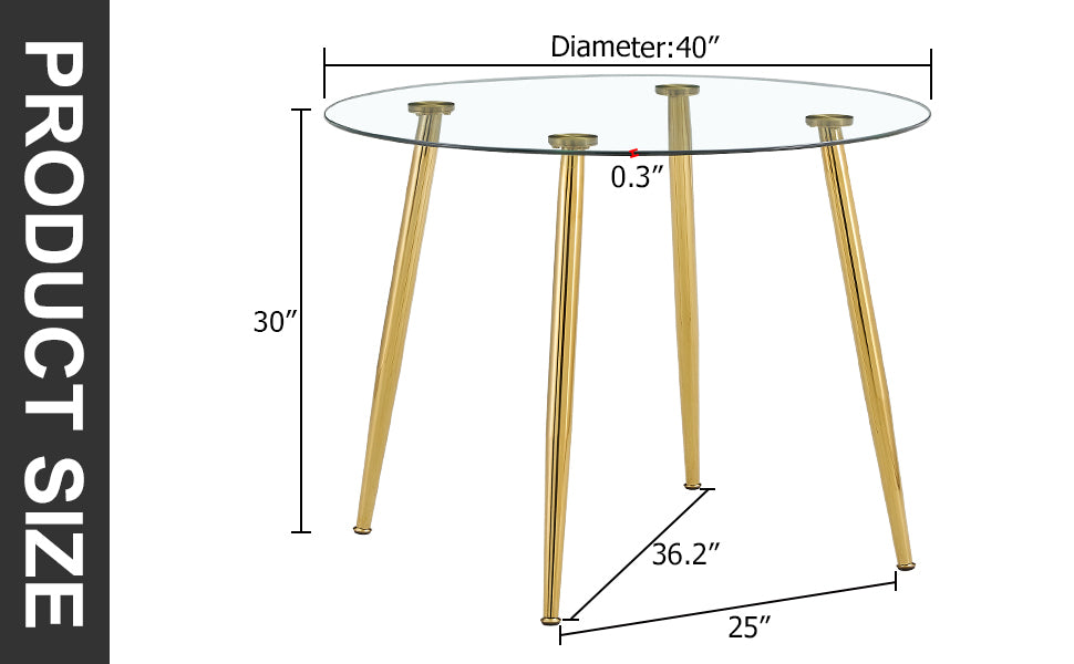 Elegant 40-Inch Round Glass Dining Table with Gold Plated Legs - Modern Minimalist Design