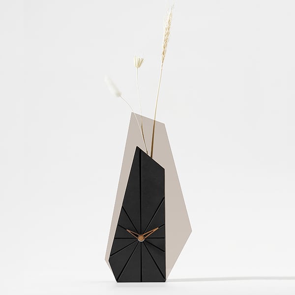 Horloge de cheminée et de table à géométrie abstraite noire en bois moderne