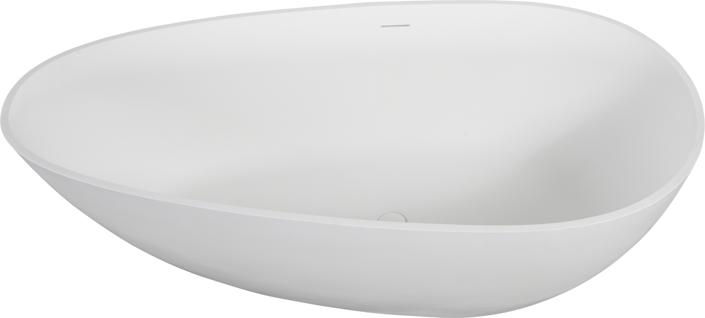 59" Freestanding Solid Surface Bathtub, Luxury Handcrafted Stone Resin Freestanding Soaking Bathtub with Overflow and Pop-up Drain, Matte White 24S02-59MW