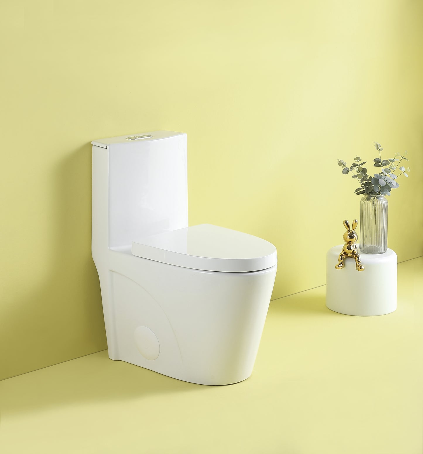 High-Efficiency 1.1/1.6 GPF Dual Flush One-Piece Toilet – Elongated Bowl with Soft Close Seat in Glossy White