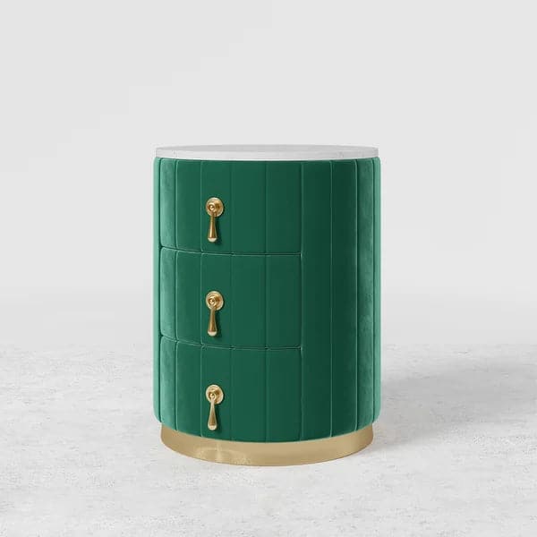 Modern Nightstand Green Round Nightstand with 3 Drawers Nightstand with Storage