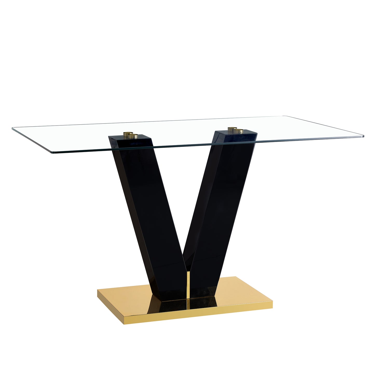 Large Modern Minimalist Rectangular Glass Dining Table for 6-8 with 0.4" Tempered Glass Tabletop and MDF slab V-Shaped Bracket,For Kitchen Dining Living Meeting Room Banquet Hall  F-V