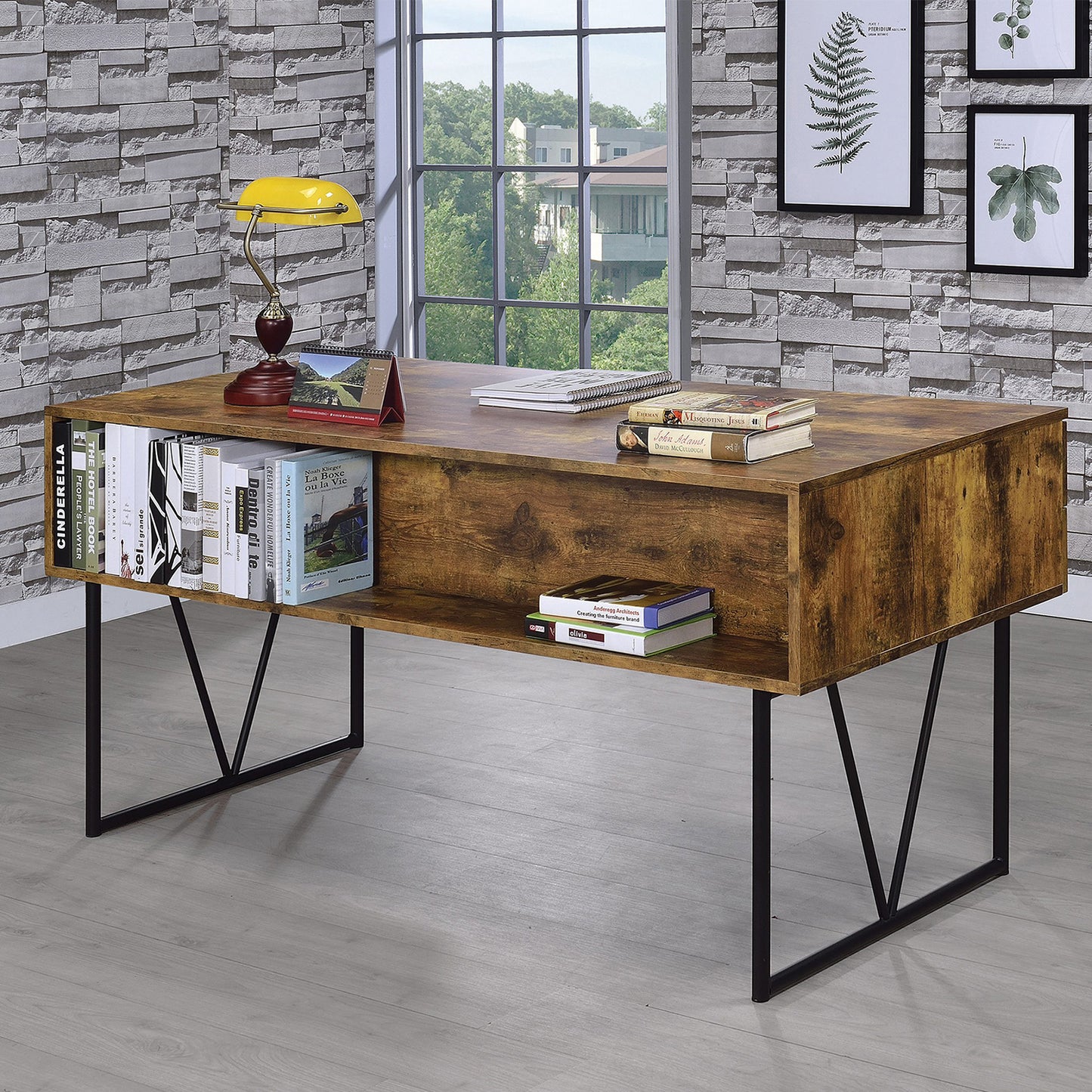 4-Drawer Writing Desk in Antique Nutmeg and Black