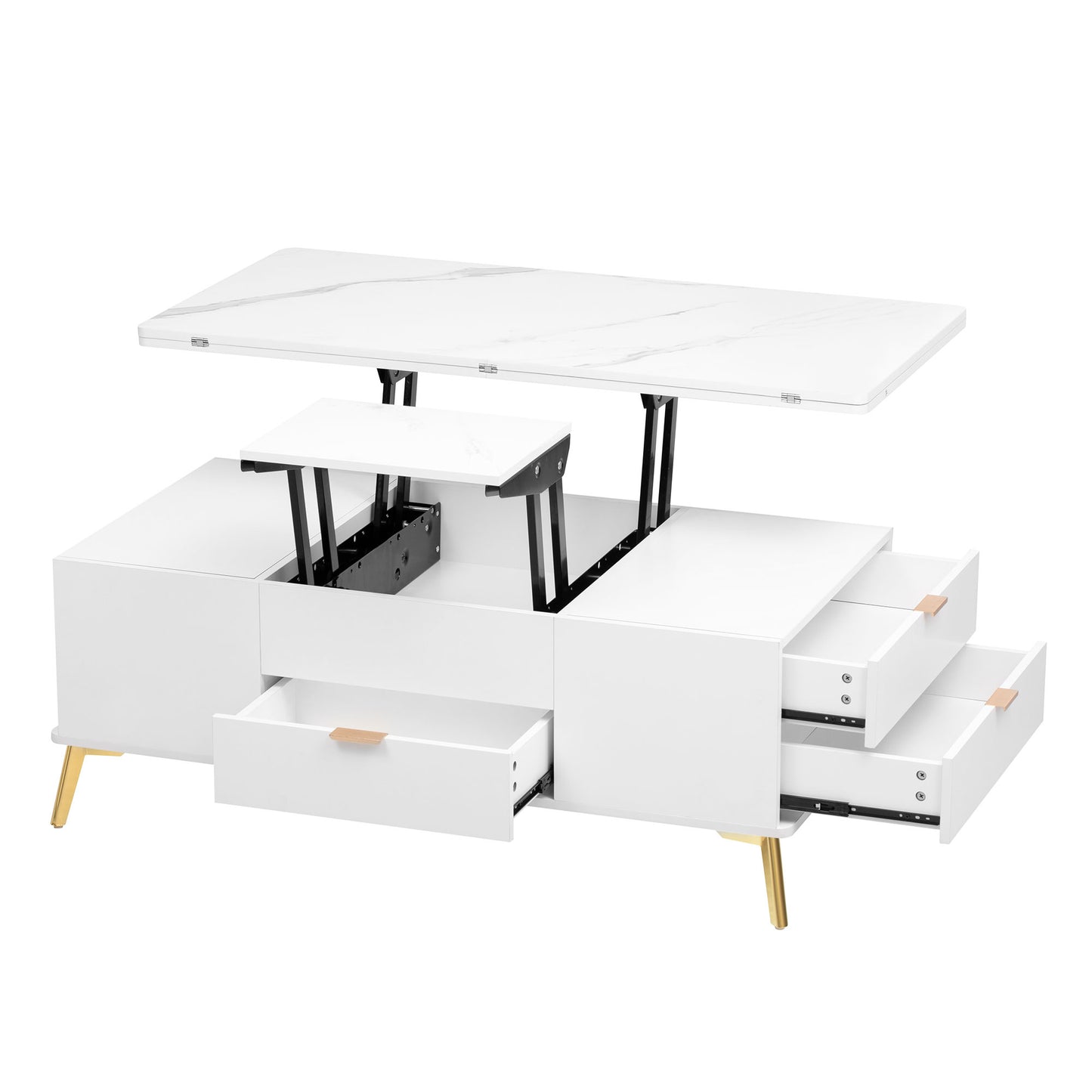 Modern Lift Top Coffee Table Multi Functional Table with Drawers in  White