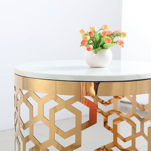 Gold Glam Round End Table with Marble Top Side Table