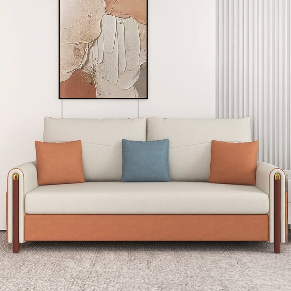 59" White & Orange Sleeper Sofa Convertible Sofa Leath-Aire Upholstery