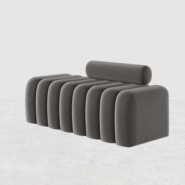 Modern Line Tufted Bench Upholstered Bench with Round Back Gray