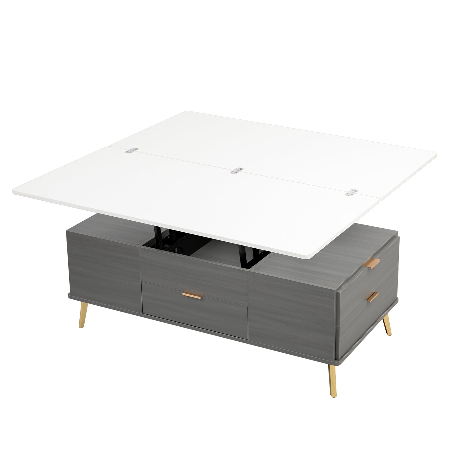 Modern Lift Top Coffee Table Multi Functional Table with Drawers in Gray & White