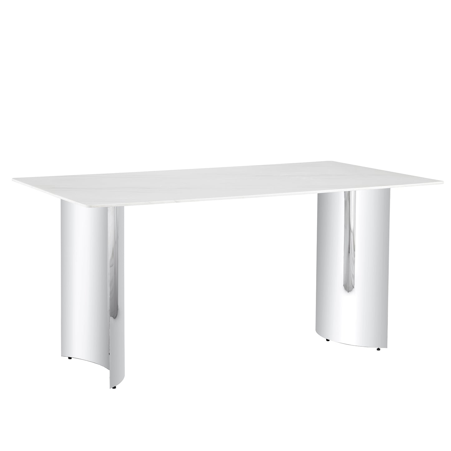 Contemporary White Imitation Marble Glass Dining Table - Stable Stainless Steel Legs for Stylish Dining Rooms