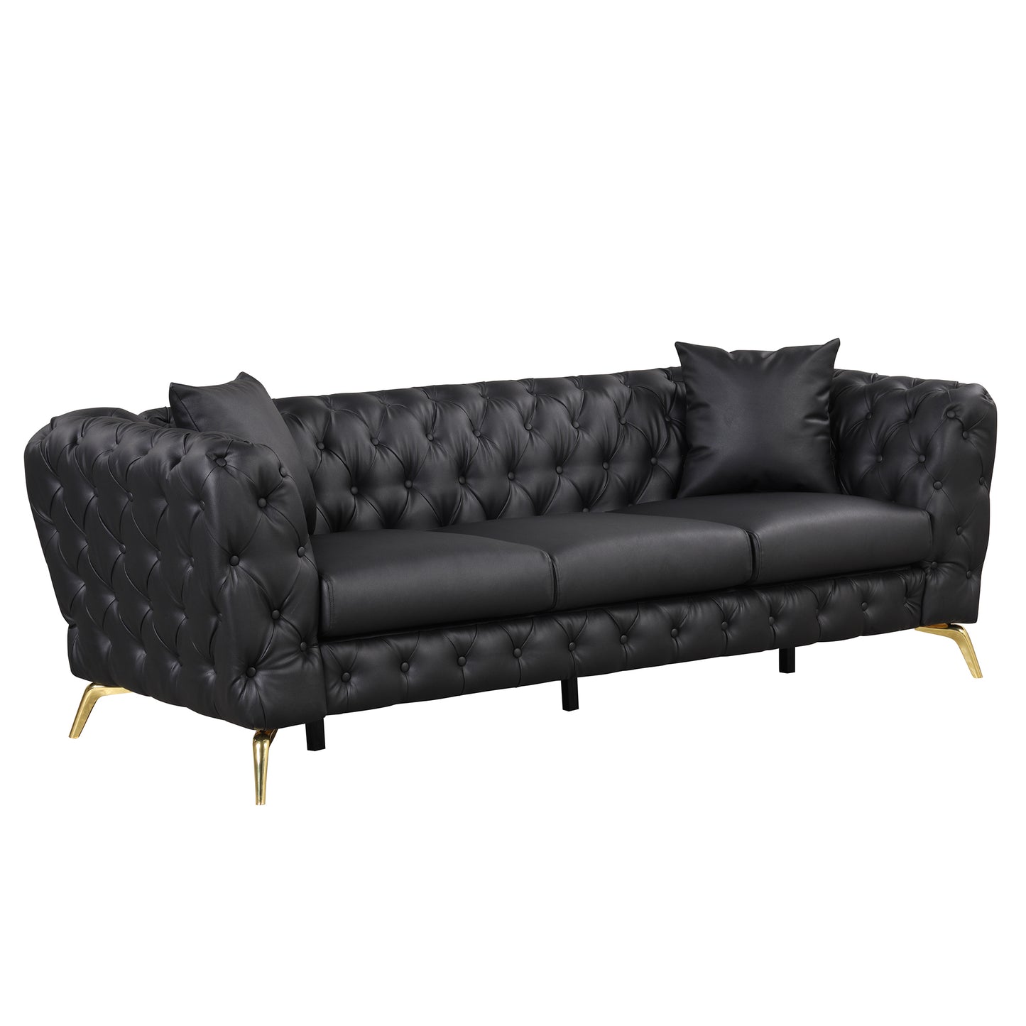 88.5" Modern Sofa Couch PU Upholstered Sofa with Sturdy Metal Legs, Button Tufted Back, 3 Seater Sofa Couch for Living Room,Apartment,Home Office, Black