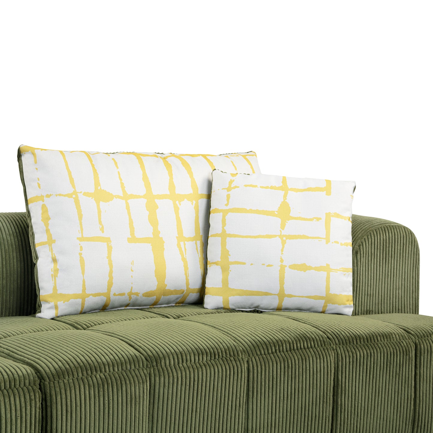 103.9" Modern Couch Corduroy Fabric Comfy Sofa with Rubber Wood Legs, 4 Pillows for Living Room, Bedroom, Office, Green