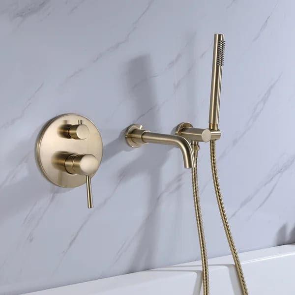 Modern Single Handle Wall-Mount Swivel Tub Filler Faucet with Handshower Brass