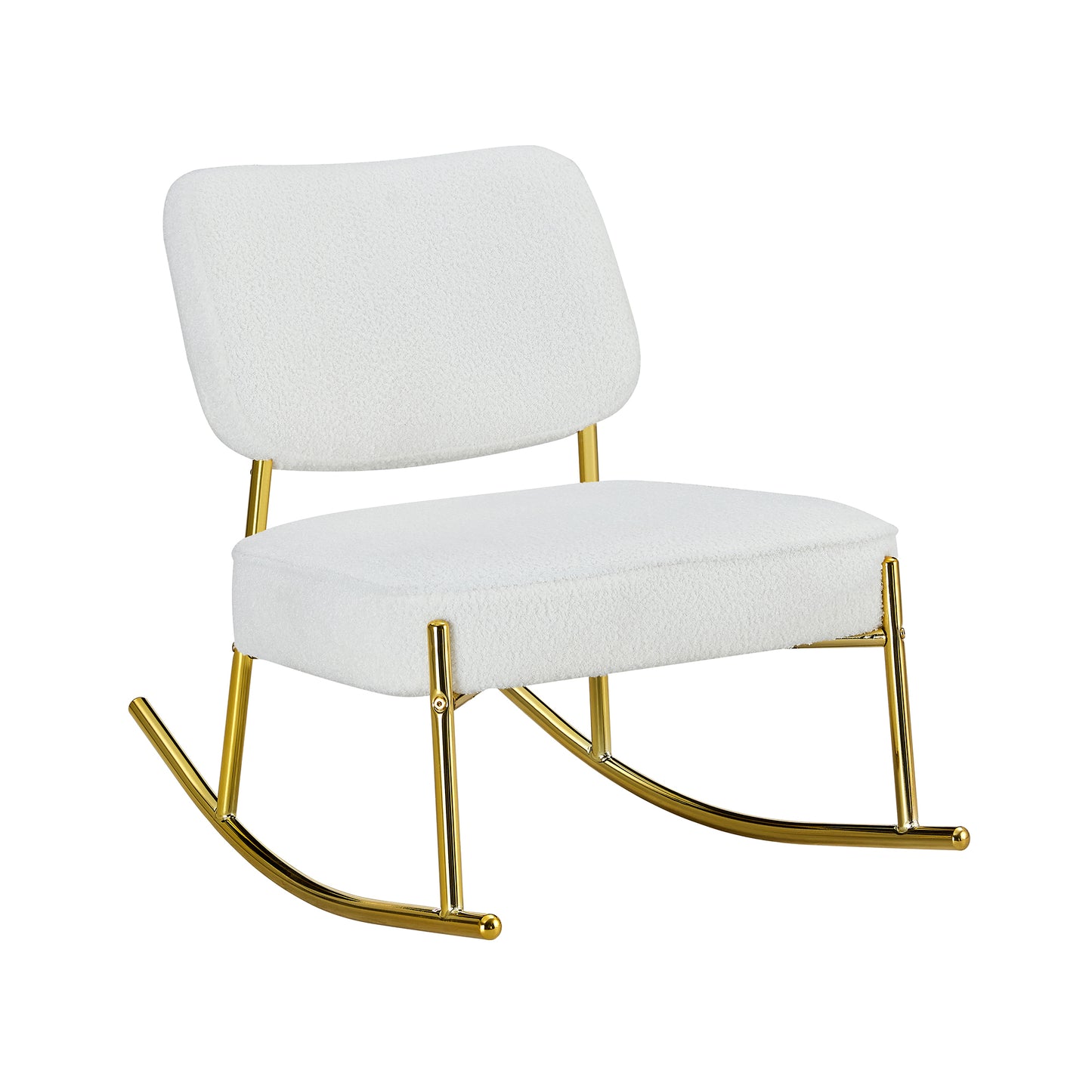 Comfortable Teddy Velvet Rocking Chair with White Backrest & Golden Metal Legs