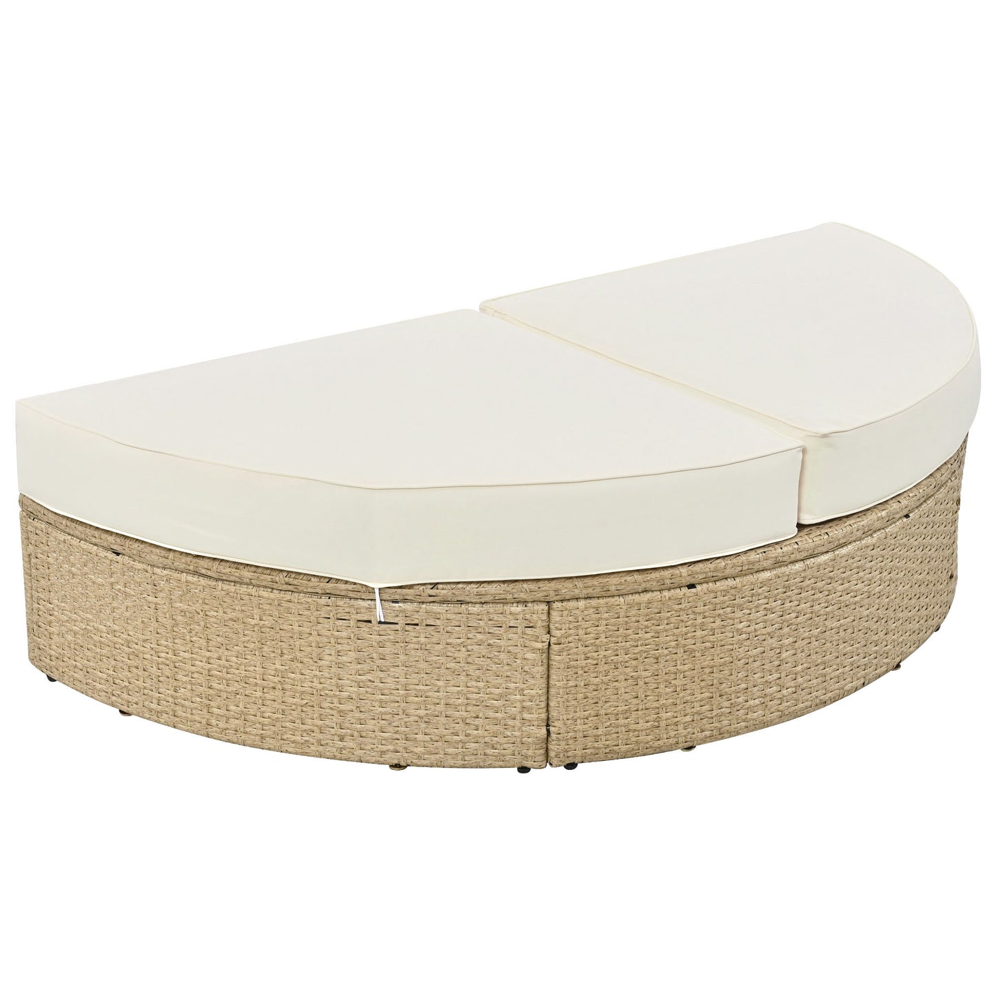 Outdoor Patio Daybed Wicker Rattan Double Daybed Round Sofa Furniture Set with Retractable Canopy, 4 Pillows for Lawn Garden Backyard Porch Pool, Beige