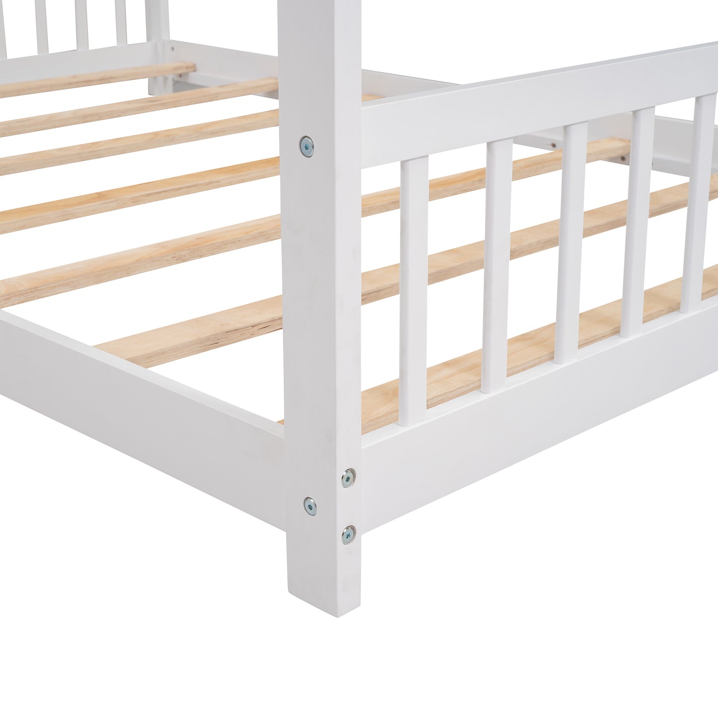 Lit maison double en bois, blanc