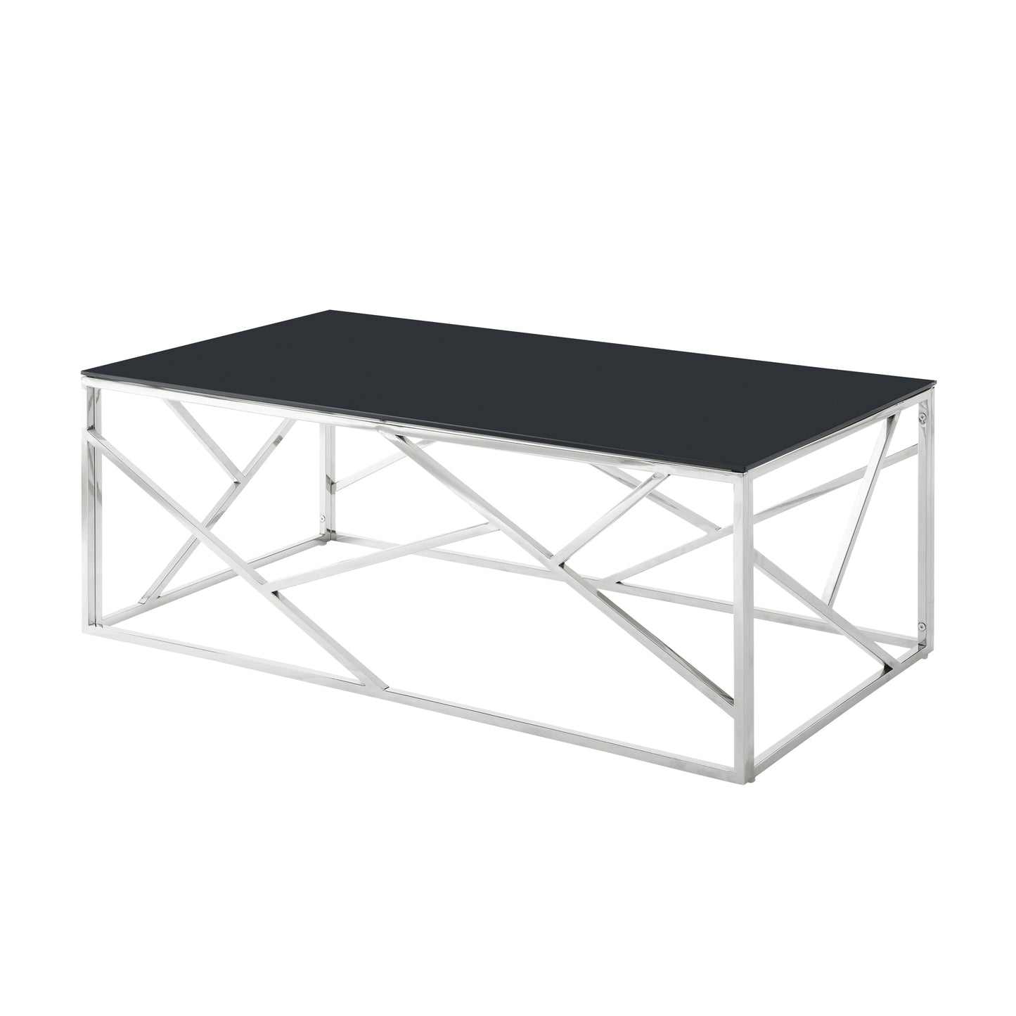 Contemporary Rectangular Coffee Table - Black Tempered Glass Top with Polished Chrome Frame, Perfect for Living Rooms