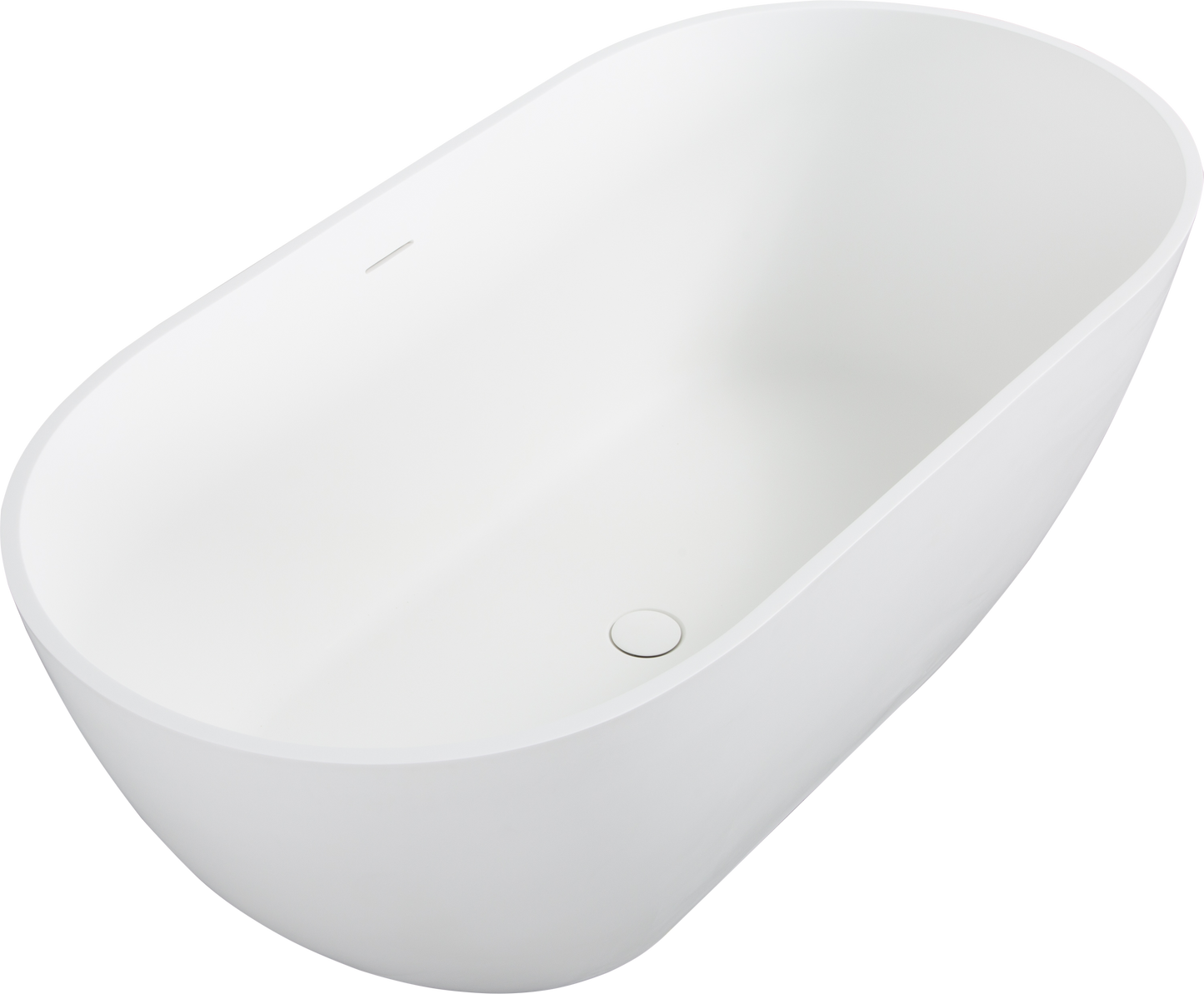 Elegant 59" Freestanding Solid Surface Bathtub – Luxury Matte White Soaking Tub with Efficient Overflow & Pop-Up Drain