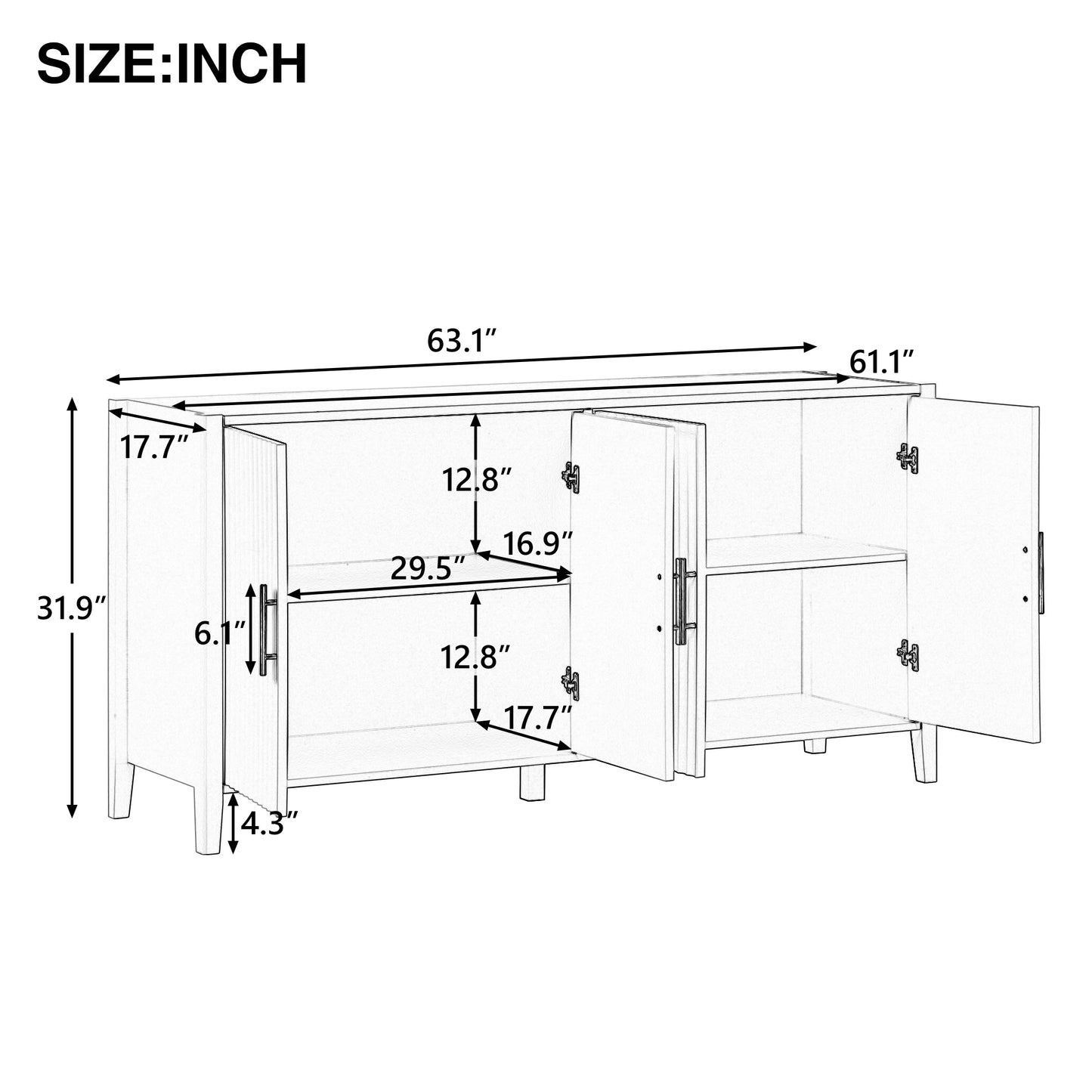 U-Style Accent Storage Cabinet Sideboard Wooden Cabinet with Metal Handles for Hallway, Entryway, Living Room