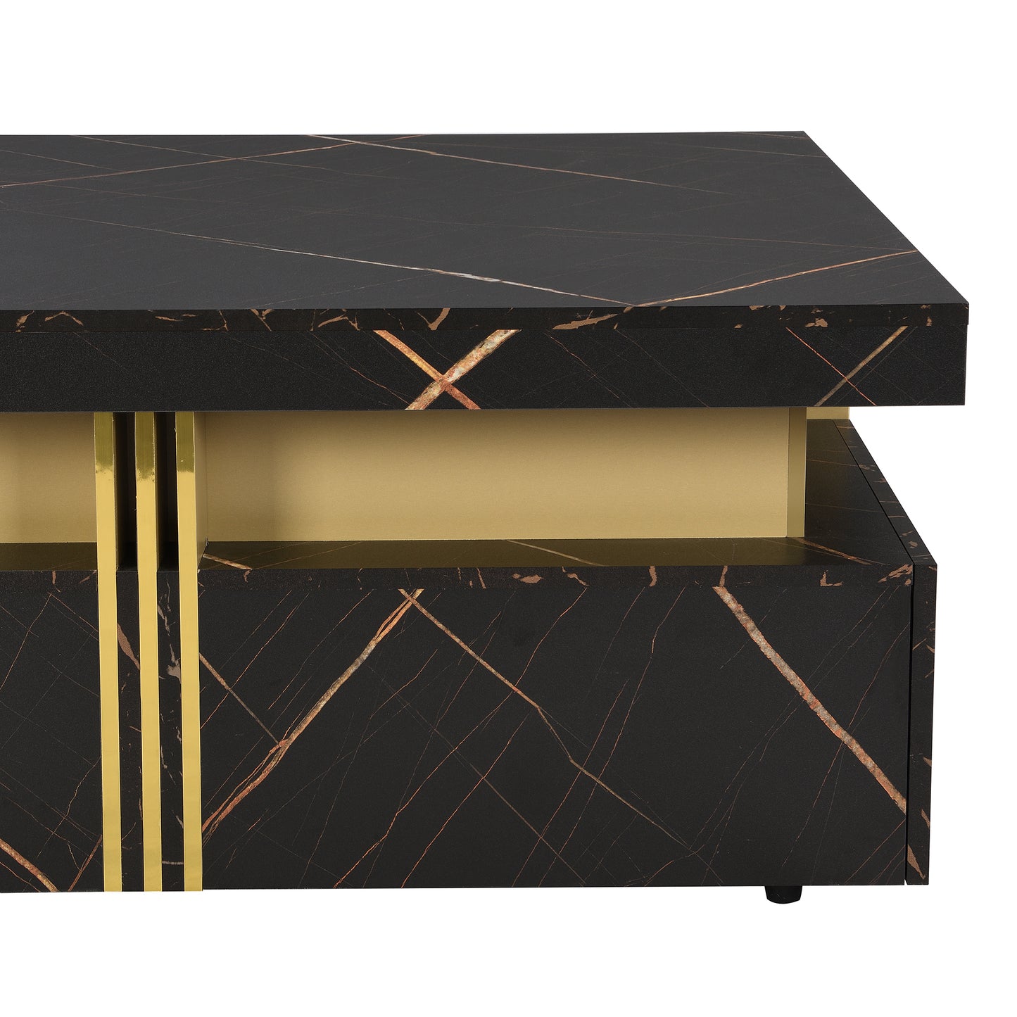 Modern Black Square Storage Coffee Table With 4 Drawers