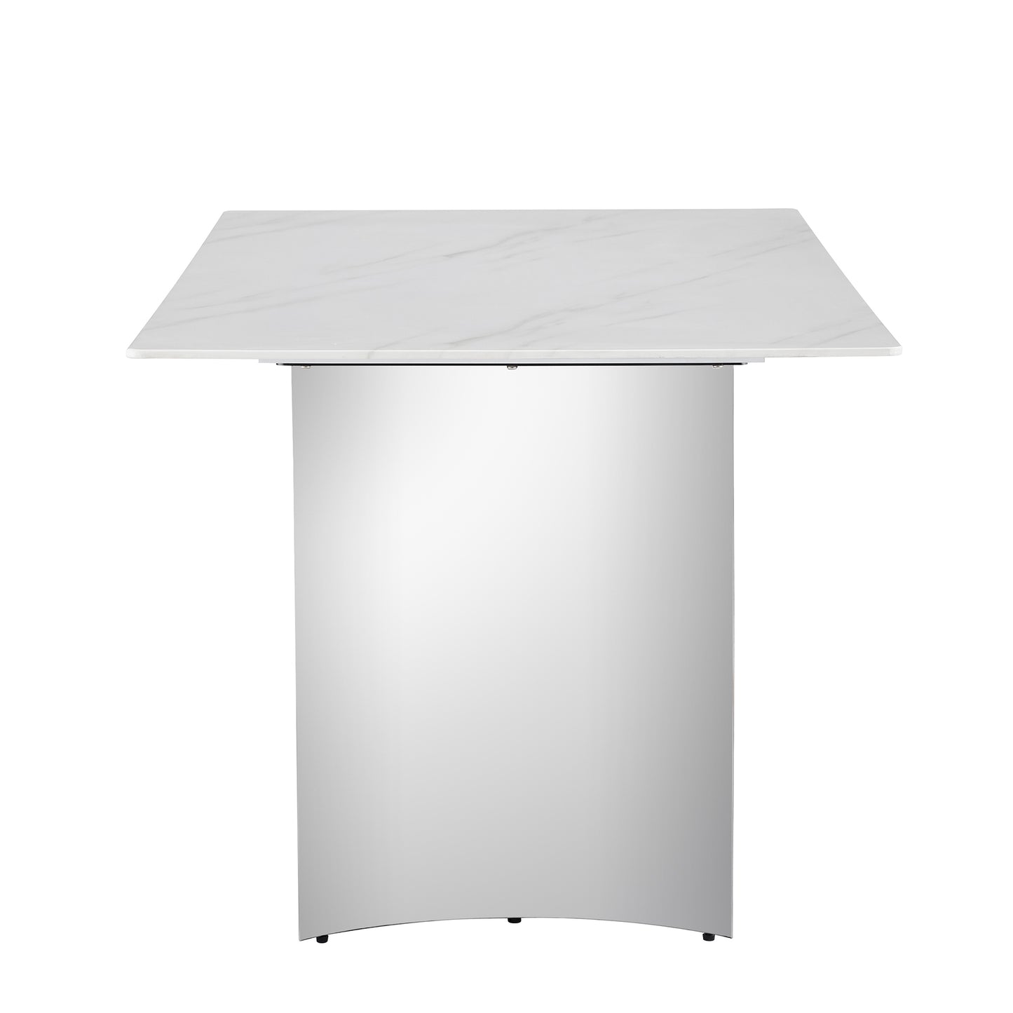 Contemporary White Imitation Marble Glass Dining Table - Stable Stainless Steel Legs for Stylish Dining Rooms