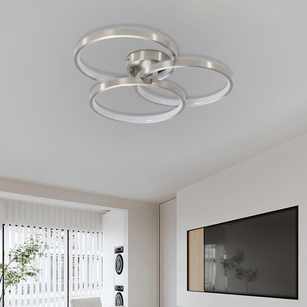 Contemporary Three-Ring Semi-Flush Mount Ceiling Lamp with Ambient Inner Lighting