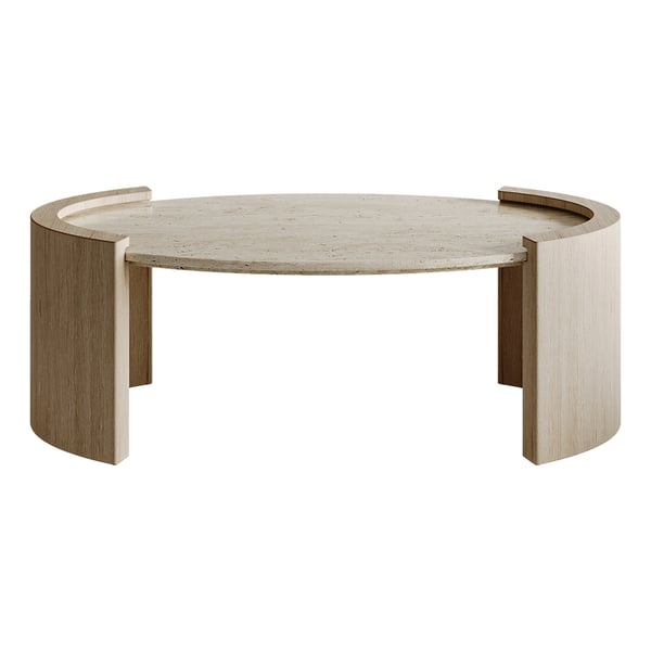 Table basse en travertin Japandi de 42 po avec plateau ovale en pierre beige