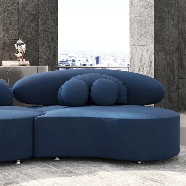 Modern 7-Seat Sofa Curved Sectional Modular Blue Velvet Upholstered with Ottoman