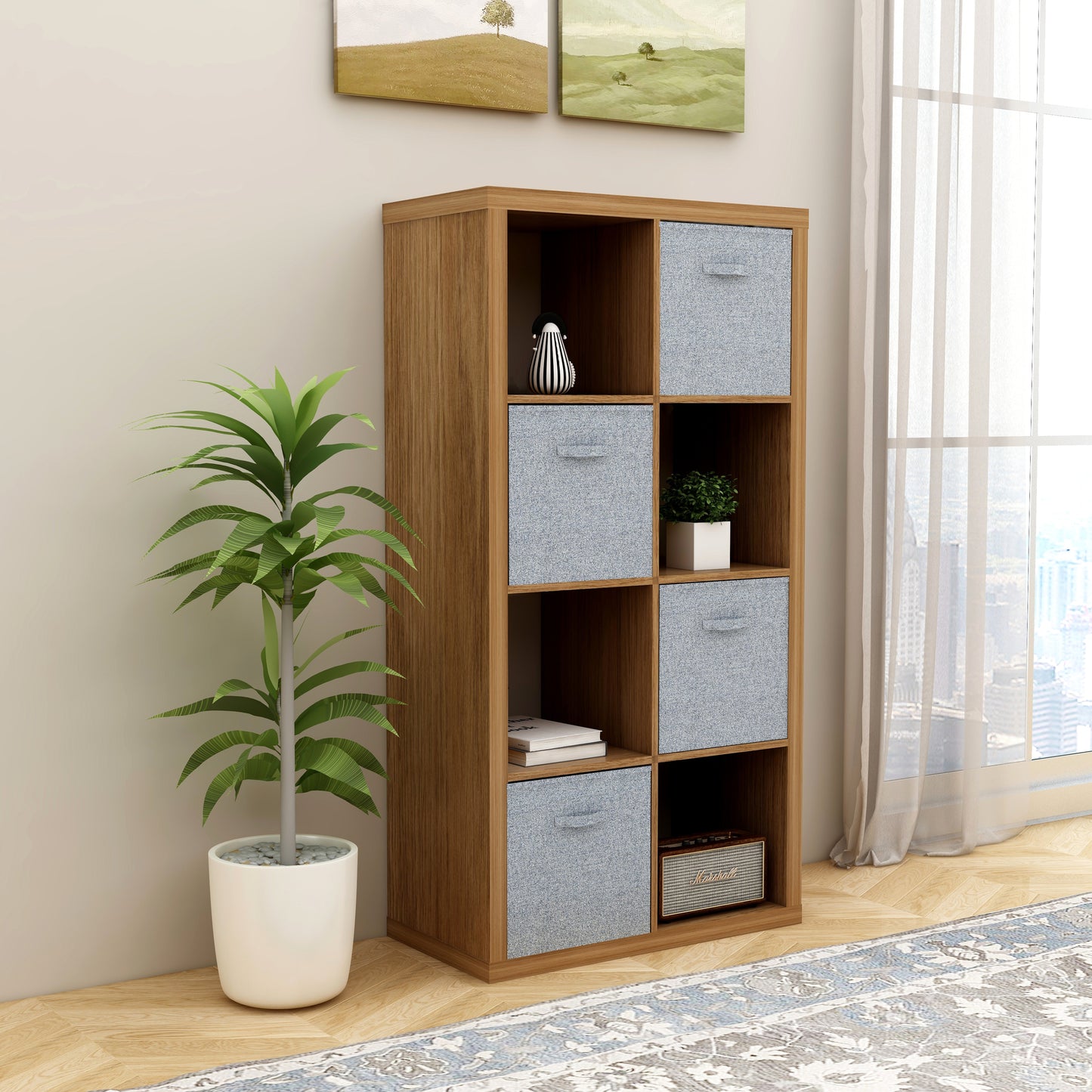 Smart Cube – organisateur de rangement à 8 cubes, avec étagères arrière ouvertes, bibliothèque 2X4 cubes, étagères pour la maison, le bureau, couleur noyer