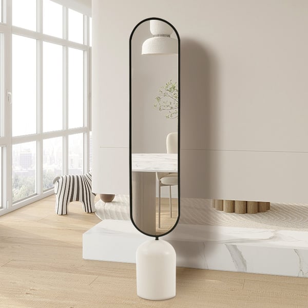 59" Oversized Oval Metal Full Length Standing Floor Mirror Black & White for Living Room