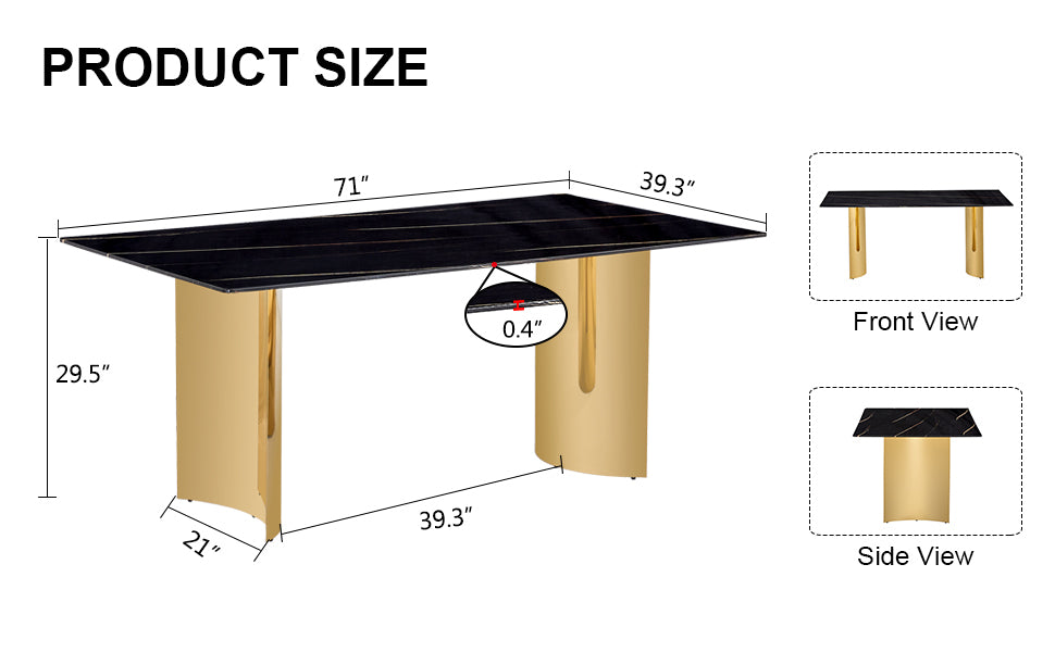 Modern minimalist dining table. The black patterned glass desktop is equipped with golden metal legs. Suitable for restaurants and living rooms  71" *39.3" *29.5"  DT-69