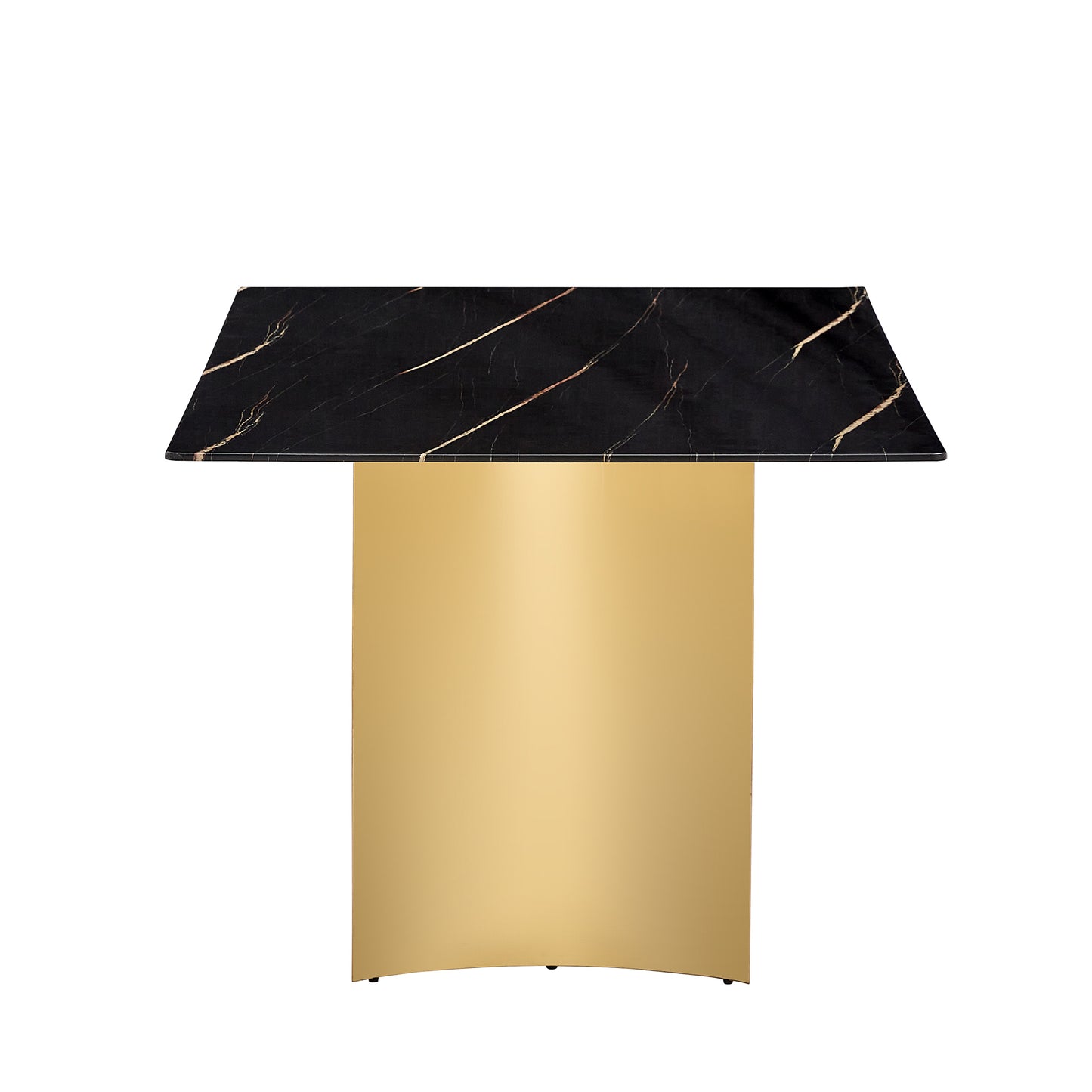 Modern minimalist dining table. The black patterned glass desktop is equipped with golden metal legs. Suitable for restaurants and living rooms  71" *39.3" *29.5"  DT-69