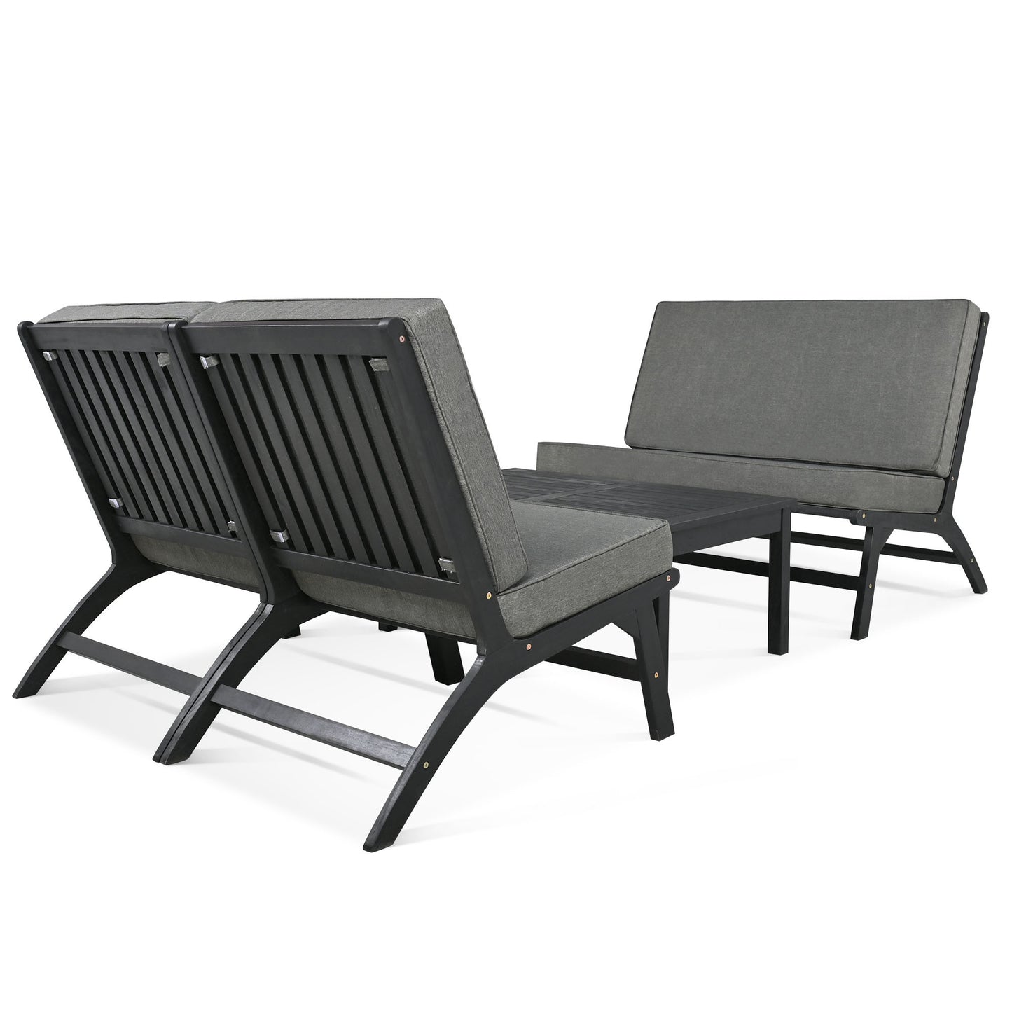 GO 4-Piece V-shaped Seats set, Acacia Solid Wood Outdoor Sofa, Garden Furniture, Outdoor seating, Black And Gray