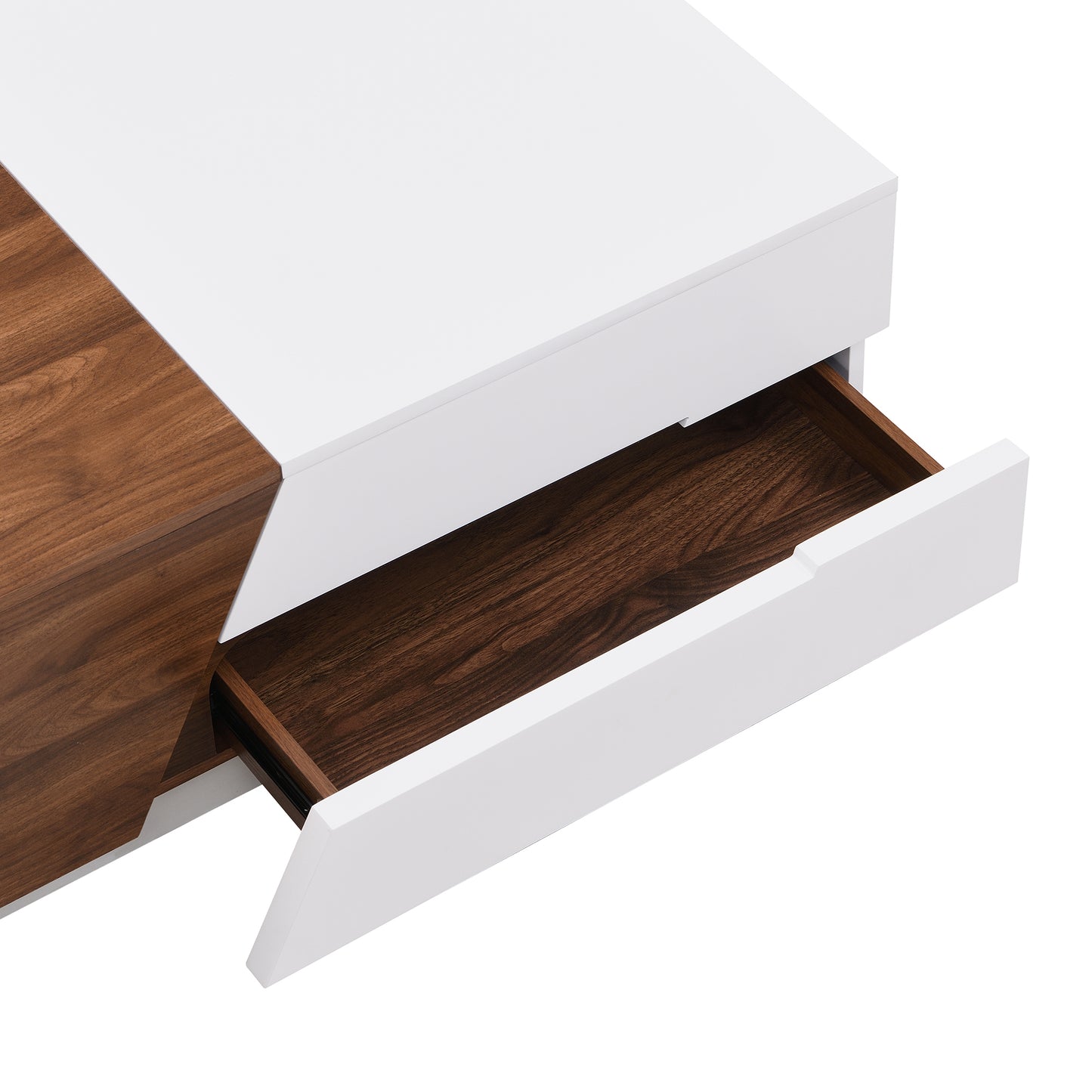 Modern Extendable Sliding Top Coffee Table with Storage in White&Walnut