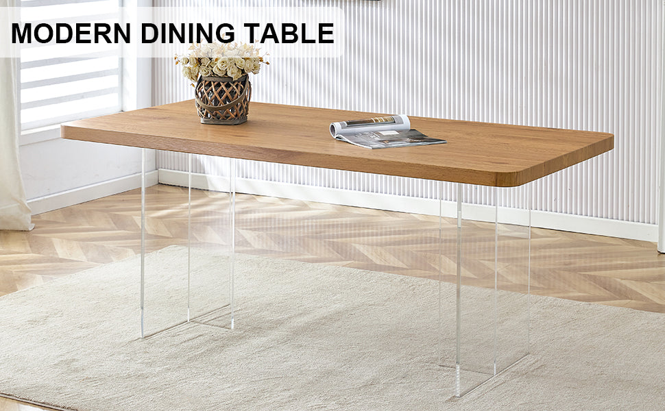 Elegant Minimalist Wooden Table with Acrylic Base - Ideal for Dining Rooms and Offices