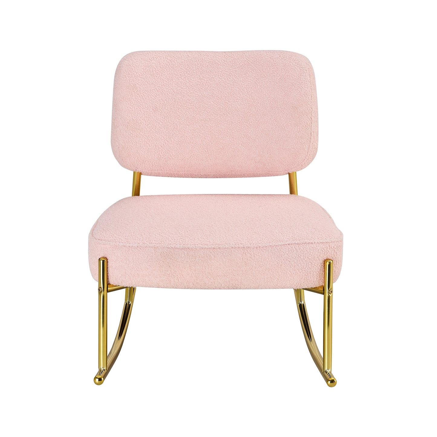 Comfortable Teddy Velvet Rocking Chair with Pink Backrest & Golden Metal Legs