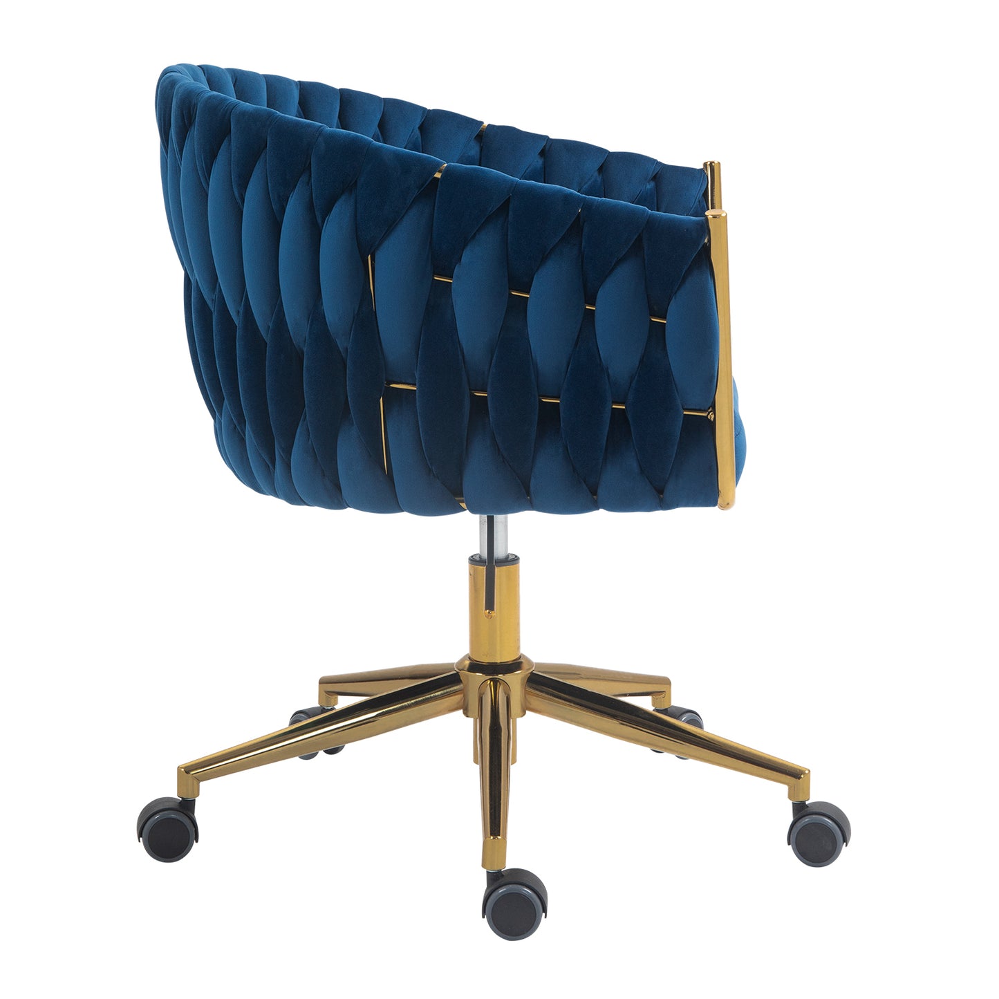 Modern design the backrest is hand made woven Office chair,Vanity chairs with wheels,Height adjustable,360° swivel for bedroom, living room(BLUE)