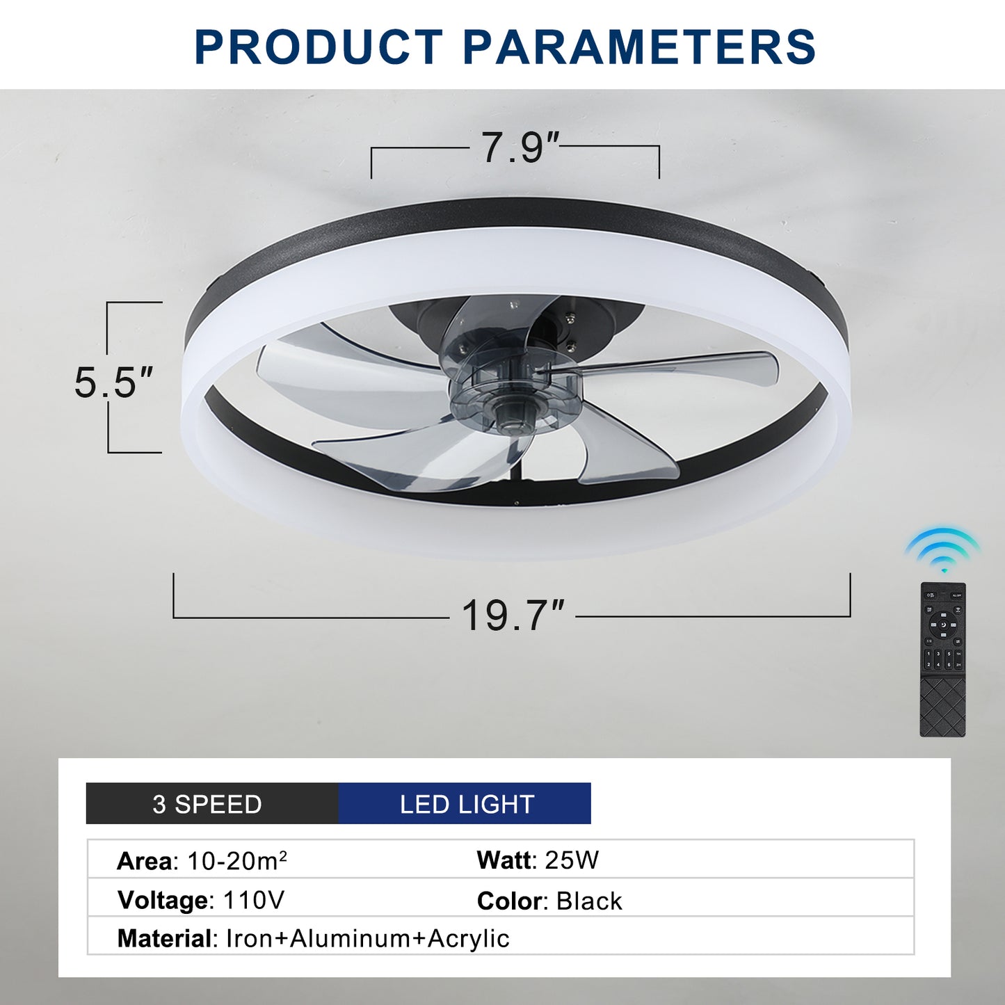 Smart Remote Ceiling Fan with Lights - 2-in-1 Semi-Enclosed Design for Low Ceilings