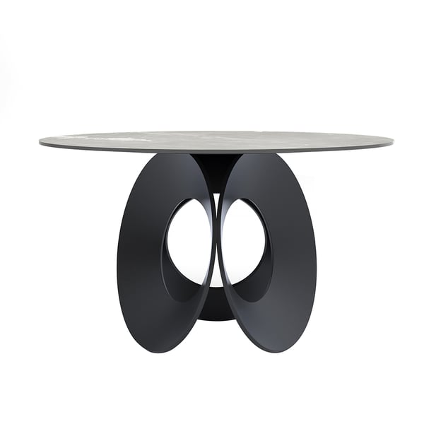 51" Round Gray Dining Table with Stone Top & Carbon Steel Base