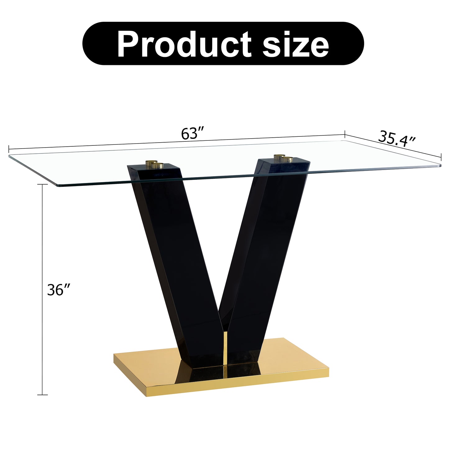 Large Modern Minimalist Rectangular Glass Dining Table for 6-8 with 0.4" Tempered Glass Tabletop and MDF slab V-Shaped Bracket,For Kitchen Dining Living Meeting Room Banquet Hall  F-V