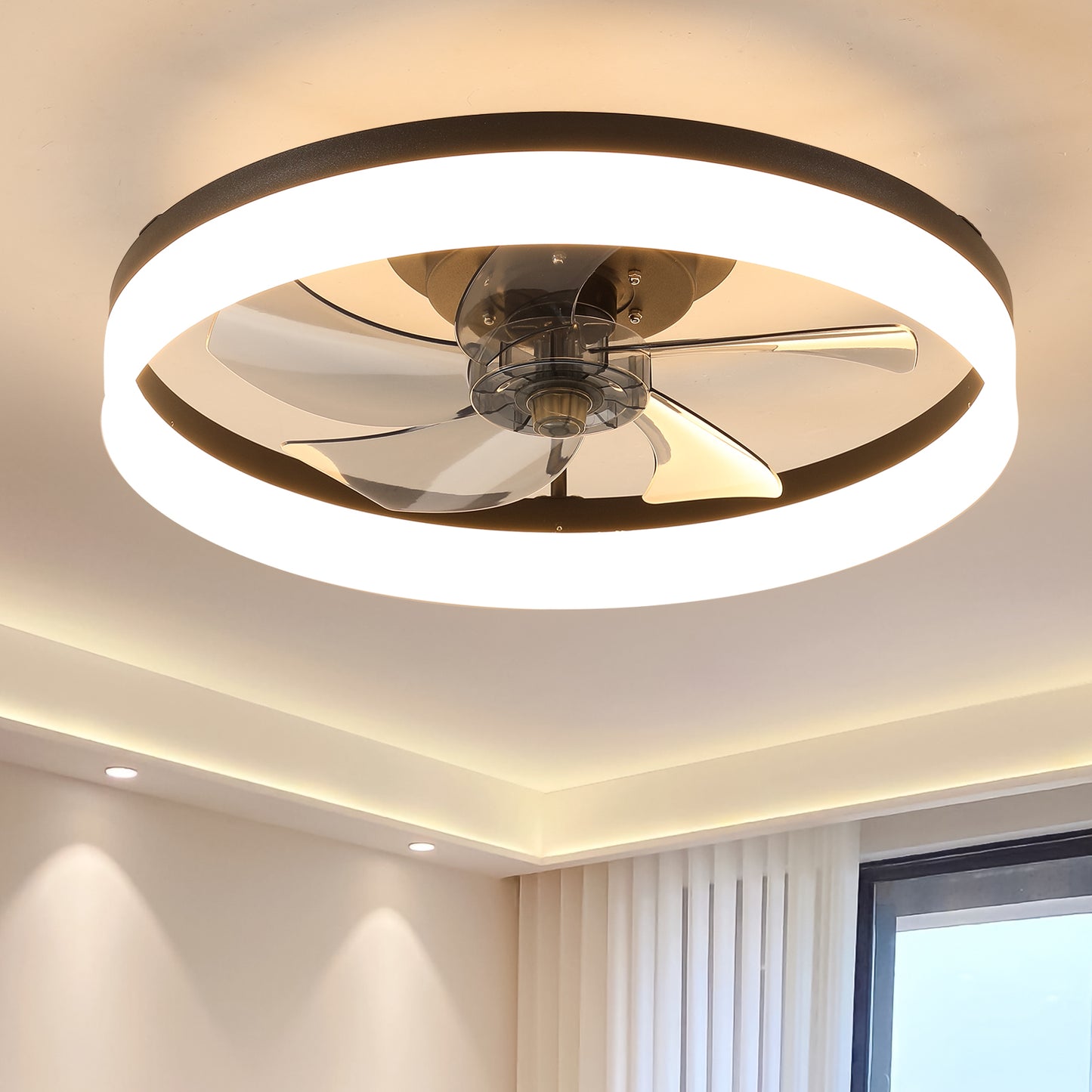 Smart Remote Ceiling Fan with Lights - 2-in-1 Semi-Enclosed Design for Low Ceilings