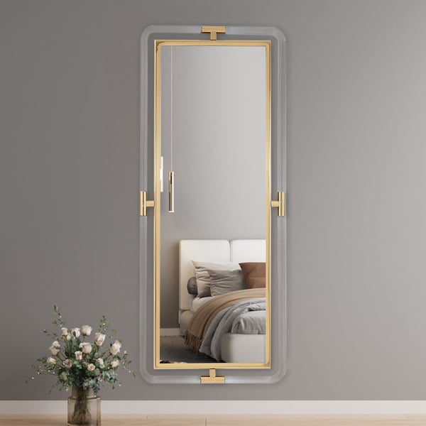 Grand miroir mural moderne doré pleine longueur de 47,2 pouces, décor en acrylique et cadre en métal