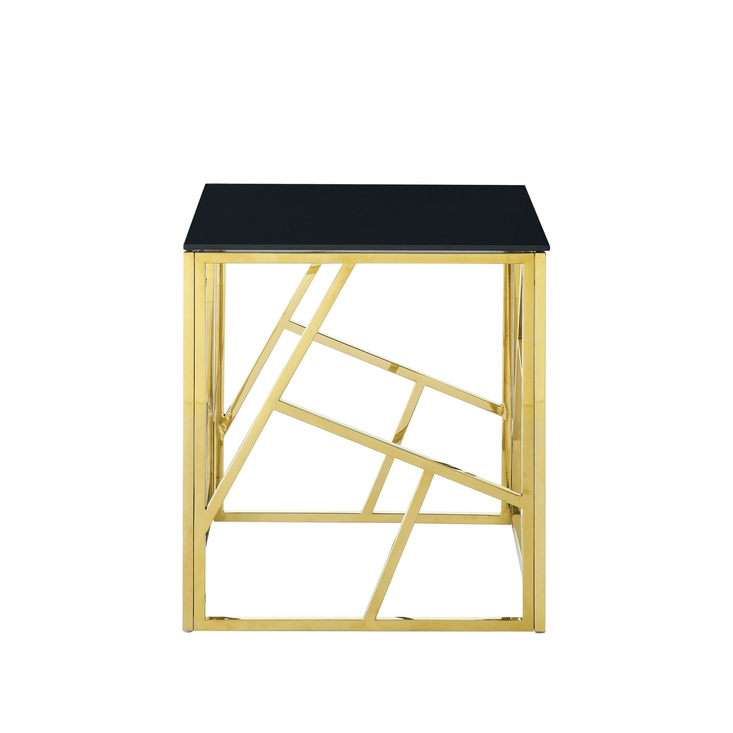 20 Inch Modern Glass End Table with Geometric Metal Frame, Accent Table Nightstand Furniture Corner Table for Living Room,Home Office,Bedroom - Gold