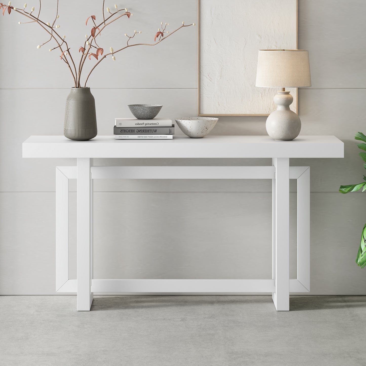 U_STYLE Table console contemporaine avec plateau en bois, table d'entrée extra longue pour entrée, couloir, salon, foyer, couloir