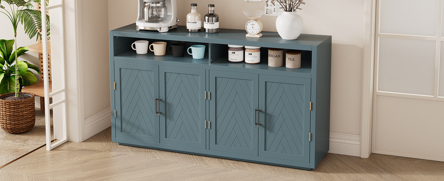 TREXM 4-door Classic Sideboard with Open Storage and Adjustable Shelves Perfect for kitchens,  living rooms (Smoke Blue)