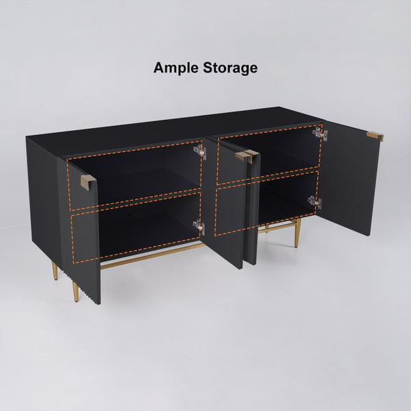 59 Inches Black Sideboard Buffet with Doors Accent Cabinet with Storage 4 doors